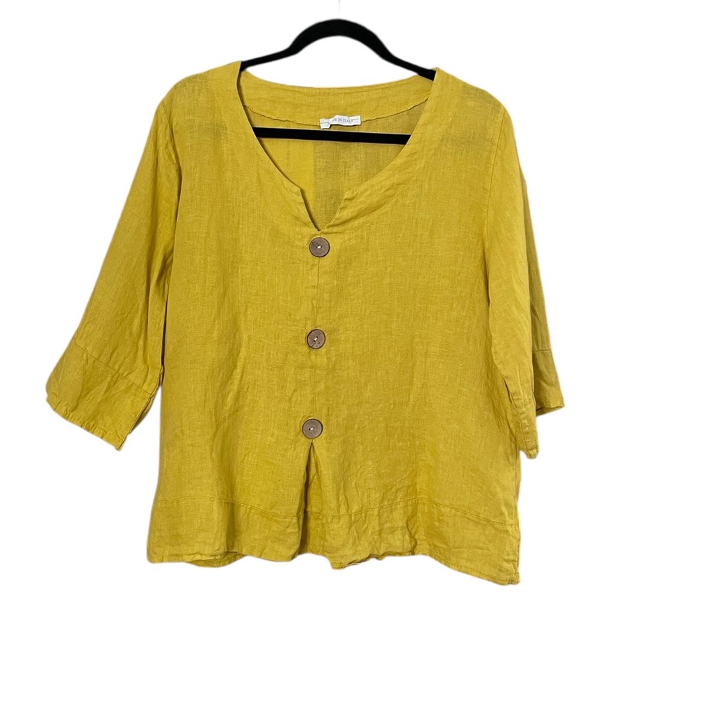 Made in Italy_Linen Button-Front Top in Mustard_M/L